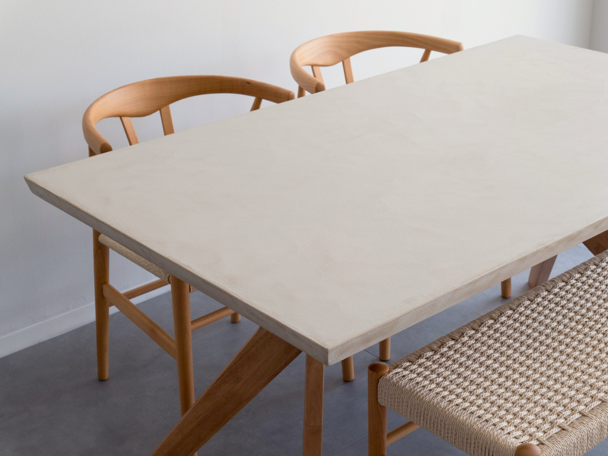 モールテックス ダイニングテーブル Cafe latte(ベージュ) T9 幅150 x 奥90cm リボーンチェア(ビーチ材)・ベンチ(ビーチ材)