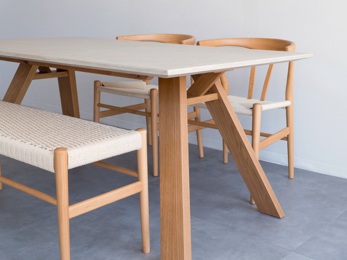 モールテックス ダイニングテーブル Cafe latte(ベージュ) T8 幅150 × 奥90cm リボーンチェア(ビーチ材)・ベンチ(ビーチ材)