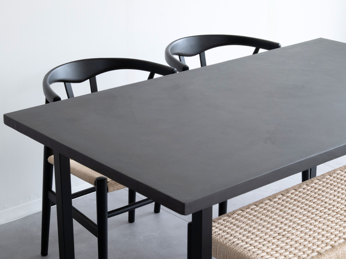 モールテックス ダイニングテーブル Dark gray(ダークグレー) T1 幅1,600 x 奥850mm リボーンチェア(ビーチ材・黒)カノコラージスツール(黒)