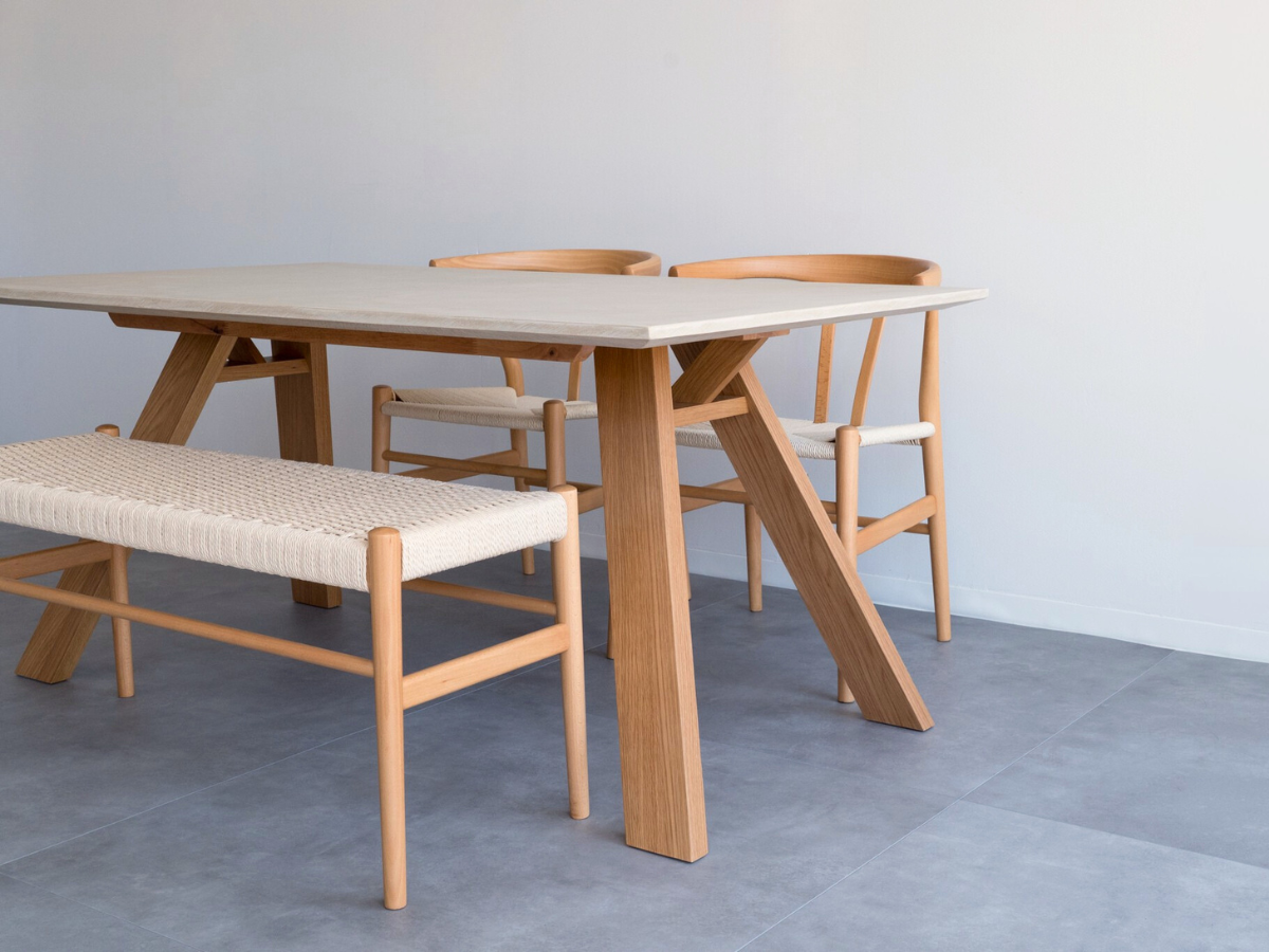 モールテックス ダイニングテーブル Cafe latte(ベージュ) T8 幅150 × 奥90cm リボーンチェア(ビーチ材)・ベンチ(ビーチ材)
