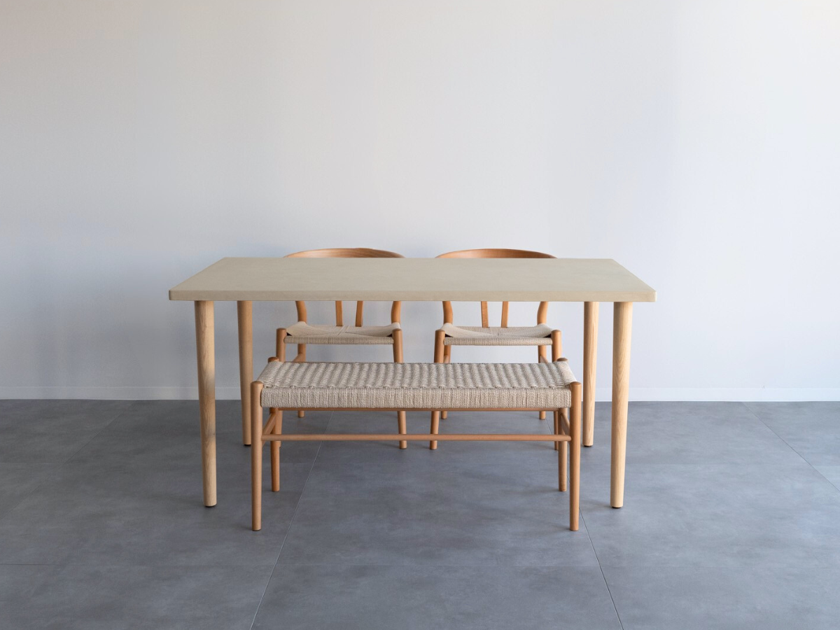 モールテックス ダイニングテーブル Cafe latte(ベージュ) T6 幅150 × 奥85cm リボーンチェア(ビーチ)・カノコラージスツール(ビーチ)