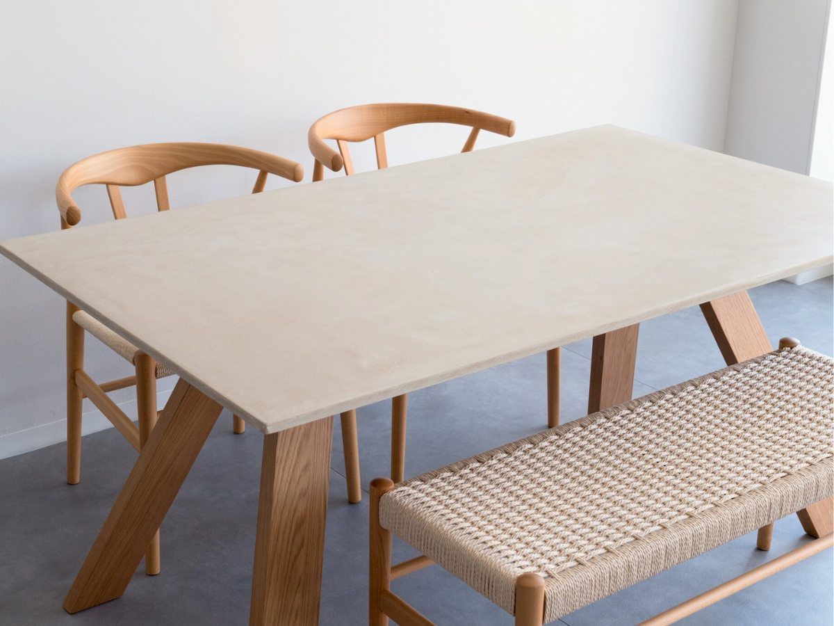モールテックス ダイニングテーブル Cafe latte(ベージュ) T8 幅150 × 奥90cm リボーンチェア(ビーチ材)・ベンチ(ビーチ材)