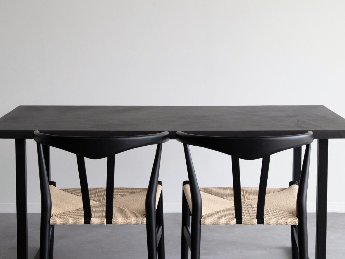 モールテックス ダイニングテーブル Dark gray(ダークグレー) T1 幅150 × 奥85cm リボーンチェア(ビーチ材・黒)