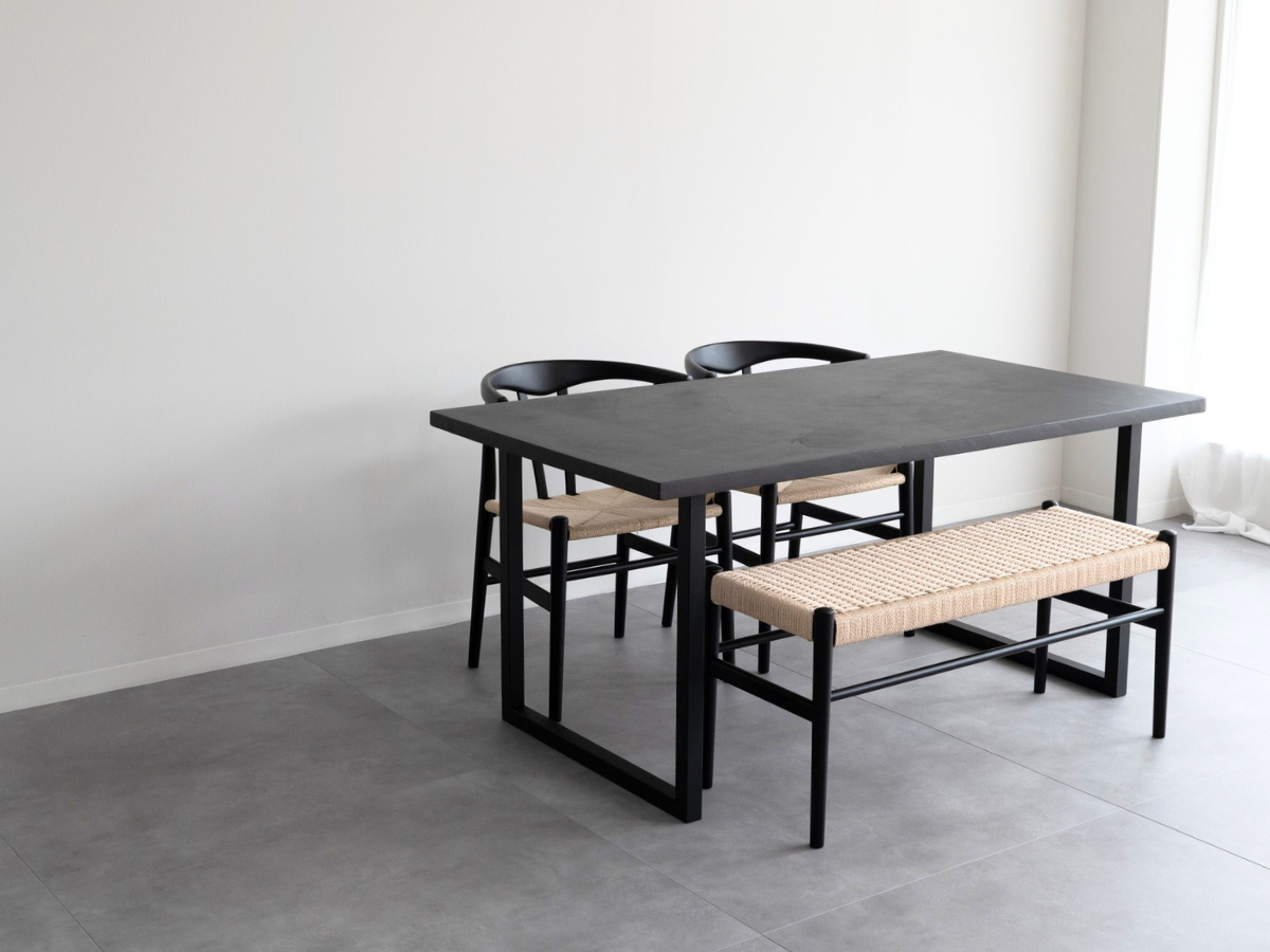 モールテックス ダイニングテーブル Dark gray(ダークグレー) T1 幅150 × 奥85cm カノコラージスツール(黒)リボーンチェア(ビーチ材・黒)