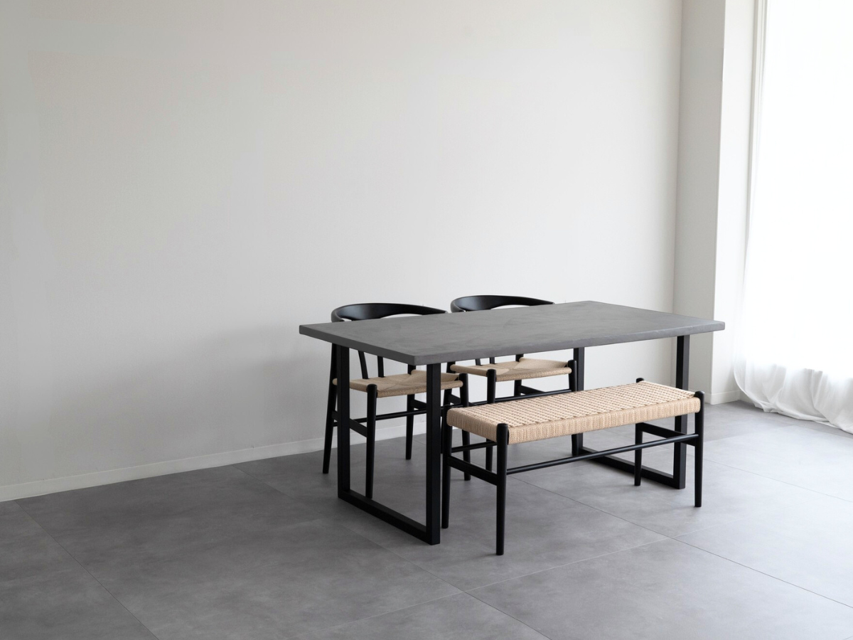 モールテックス ダイニングテーブル Light gray(ライトグレー) T1 幅150 × 奥85cm リボーンチェア(ビーチ材・黒)カノコラージスツール(黒)