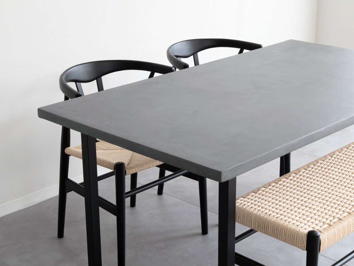 モールテックス ダイニングテーブル Light gray(ライトグレー) T1 幅150 × 奥85cm リボーンチェア(ビーチ材・黒)カノコラージスツール(黒)