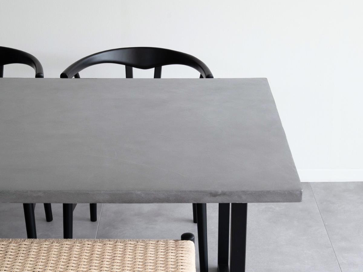 モールテックス ダイニングテーブル Light gray(ライトグレー) T1 幅150 x 奥85cm リボーンチェア(ビーチ材・黒)カノコラージスツール(黒)