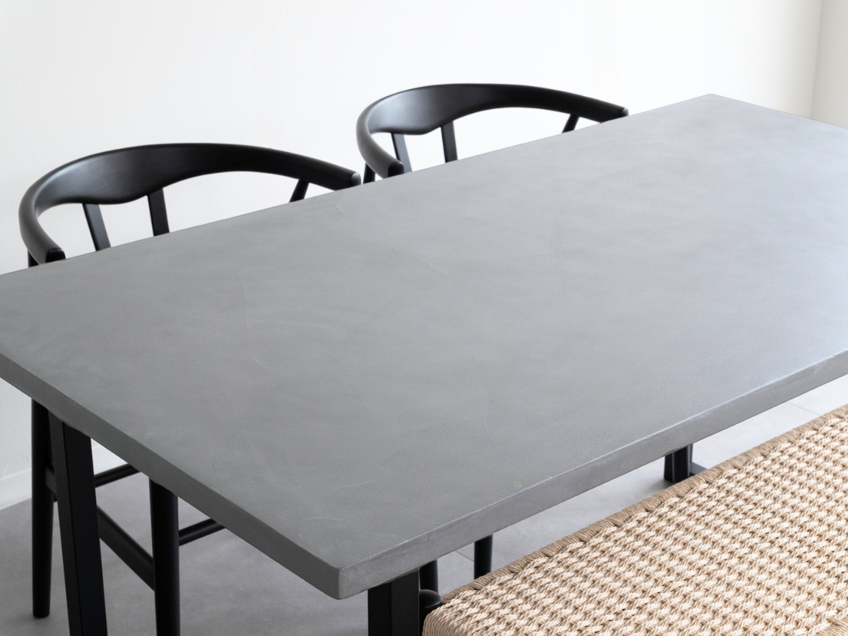 モールテックス ダイニングテーブル Light gray(ライトグレー) T1 幅150 × 奥85cm リボーンチェア(ビーチ材・黒)カノコラージスツール(黒)