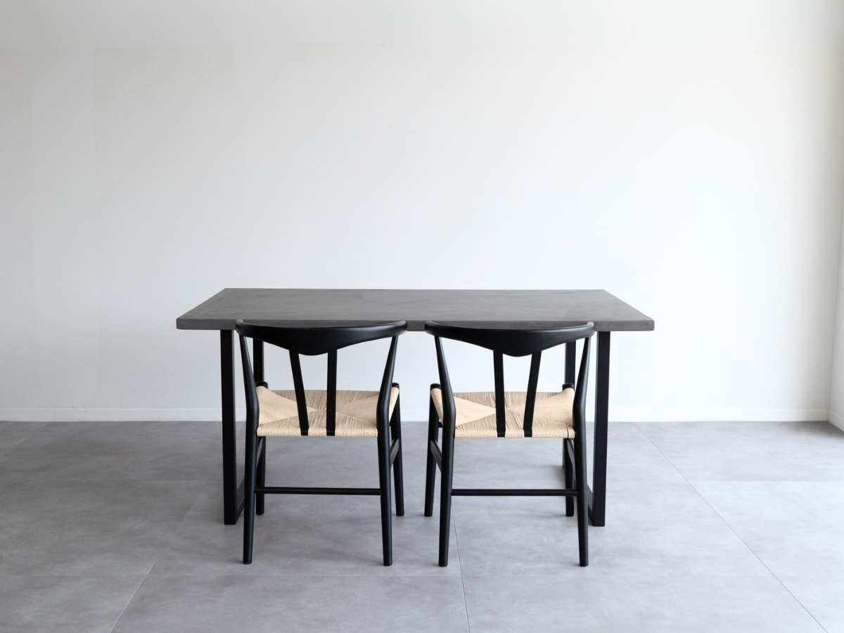 モールテックス ダイニングテーブル Light gray(ライトグレー) T1 幅150 × 奥85cm リボーンチェア(ビーチ材・黒)