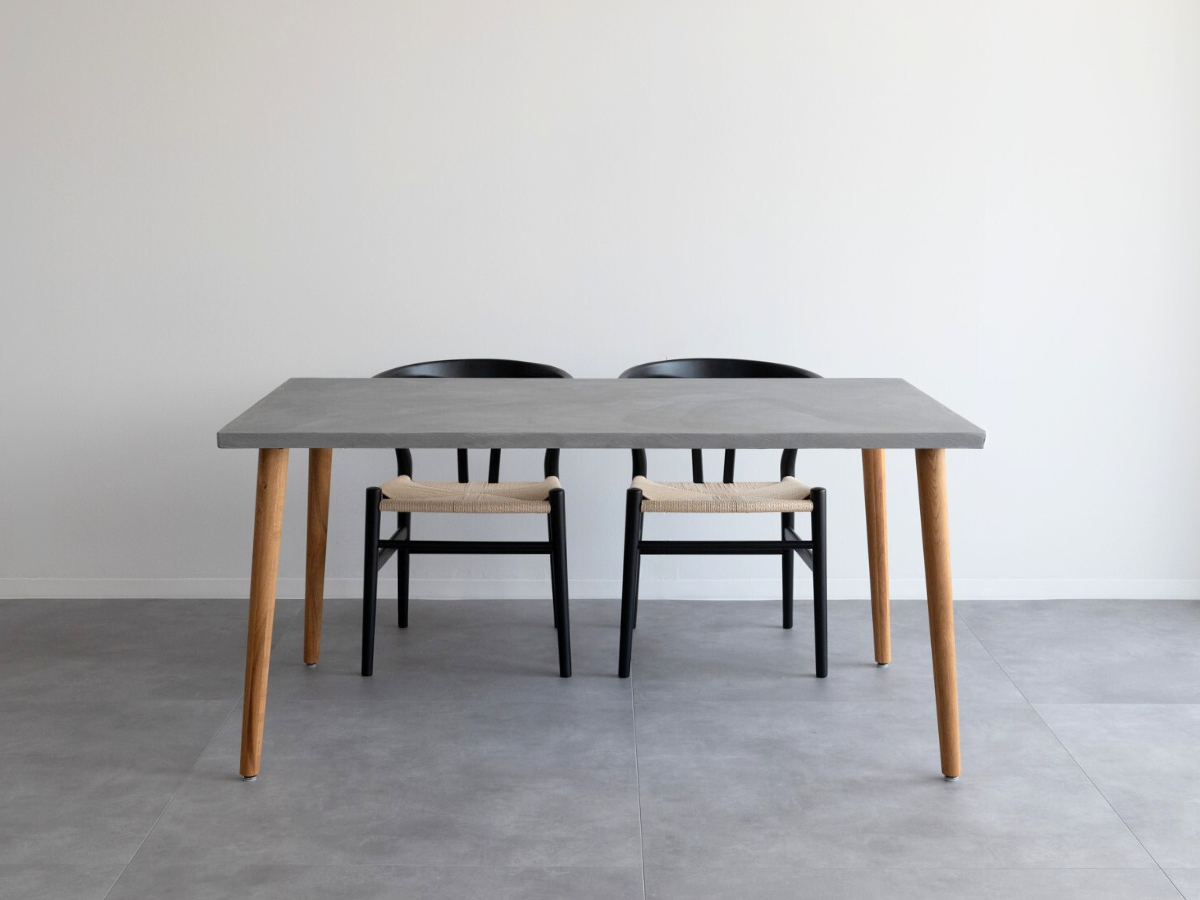 モールテックス ダイニングテーブル Light gray(ライトグレー) T5 幅150 × 奥85cm リボーンチェア(黒)