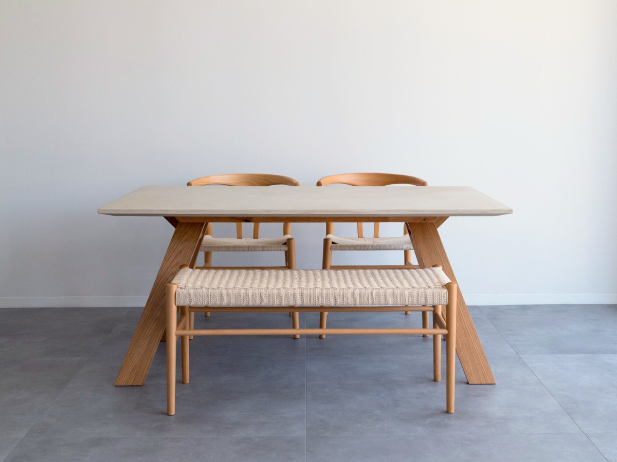 モールテックス ダイニングテーブル Cafe latte(ベージュ) T8 幅150 × 奥90cm リボーンチェア(ビーチ材)・ベンチ(ビーチ材)