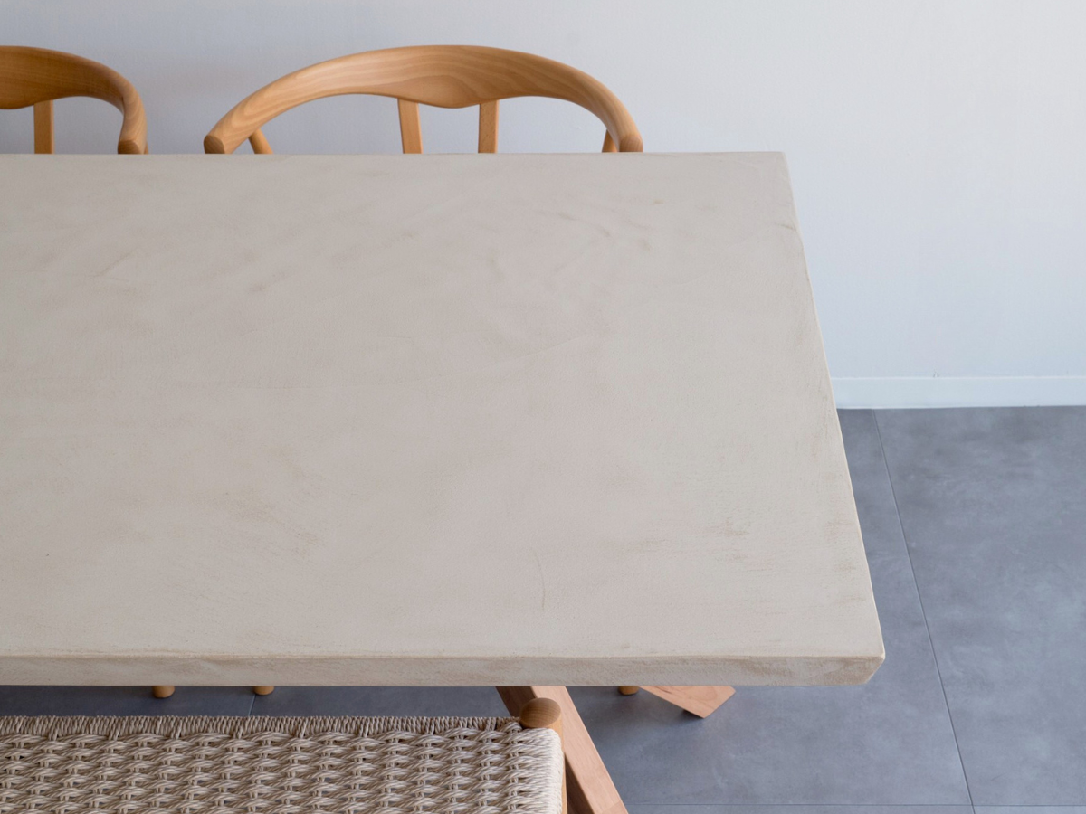 モールテックス ダイニングテーブル Cafe latte(ベージュ) T9 幅150 x 奥90cm リボーンチェア(ビーチ材)・ベンチ(ビーチ材)