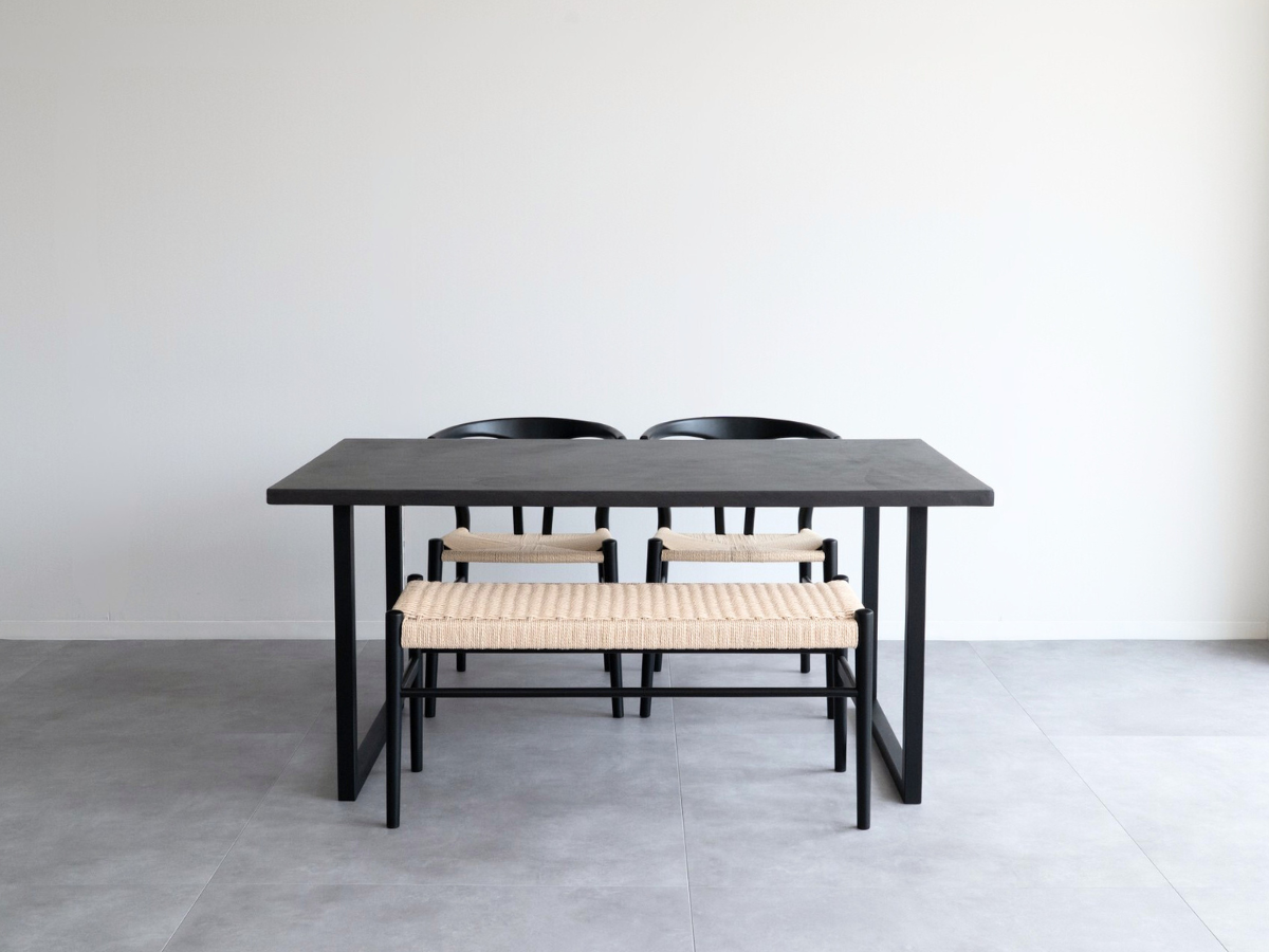 モールテックス ダイニングテーブル Dark gray(ダークグレー) T1 幅150 × 奥85cm リボーンチェア(ビーチ材・黒)カノコラージスツール(黒)