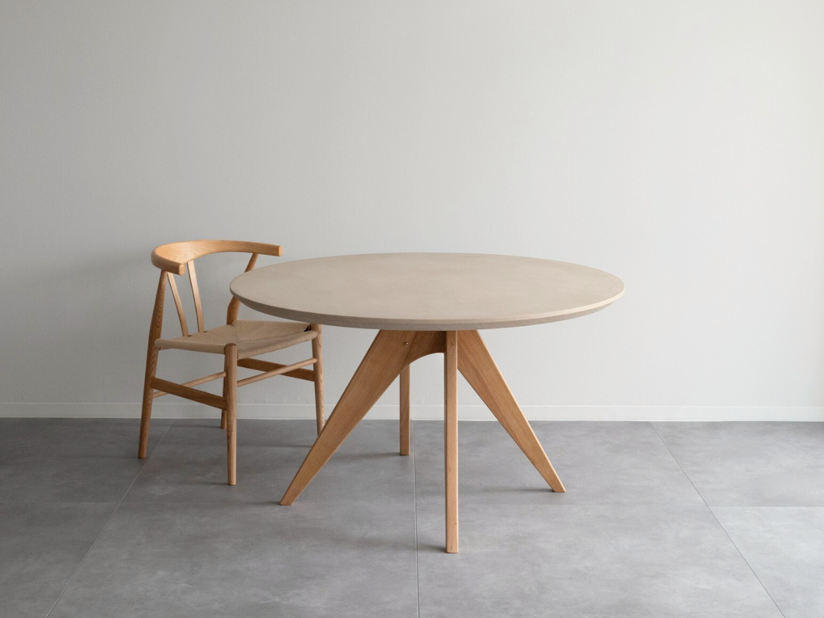 モールテックス ラウンド・丸テーブル Cafe latte(ベージュ) R1 直径120cm リボーンチェア(アッシュ材)