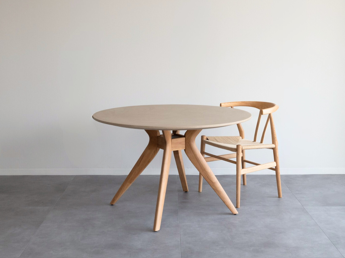 モールテックス ラウンド・丸テーブル Cafe latte(ベージュ) R2 直径1,100mm リボーンチェア(アッシュ材)
