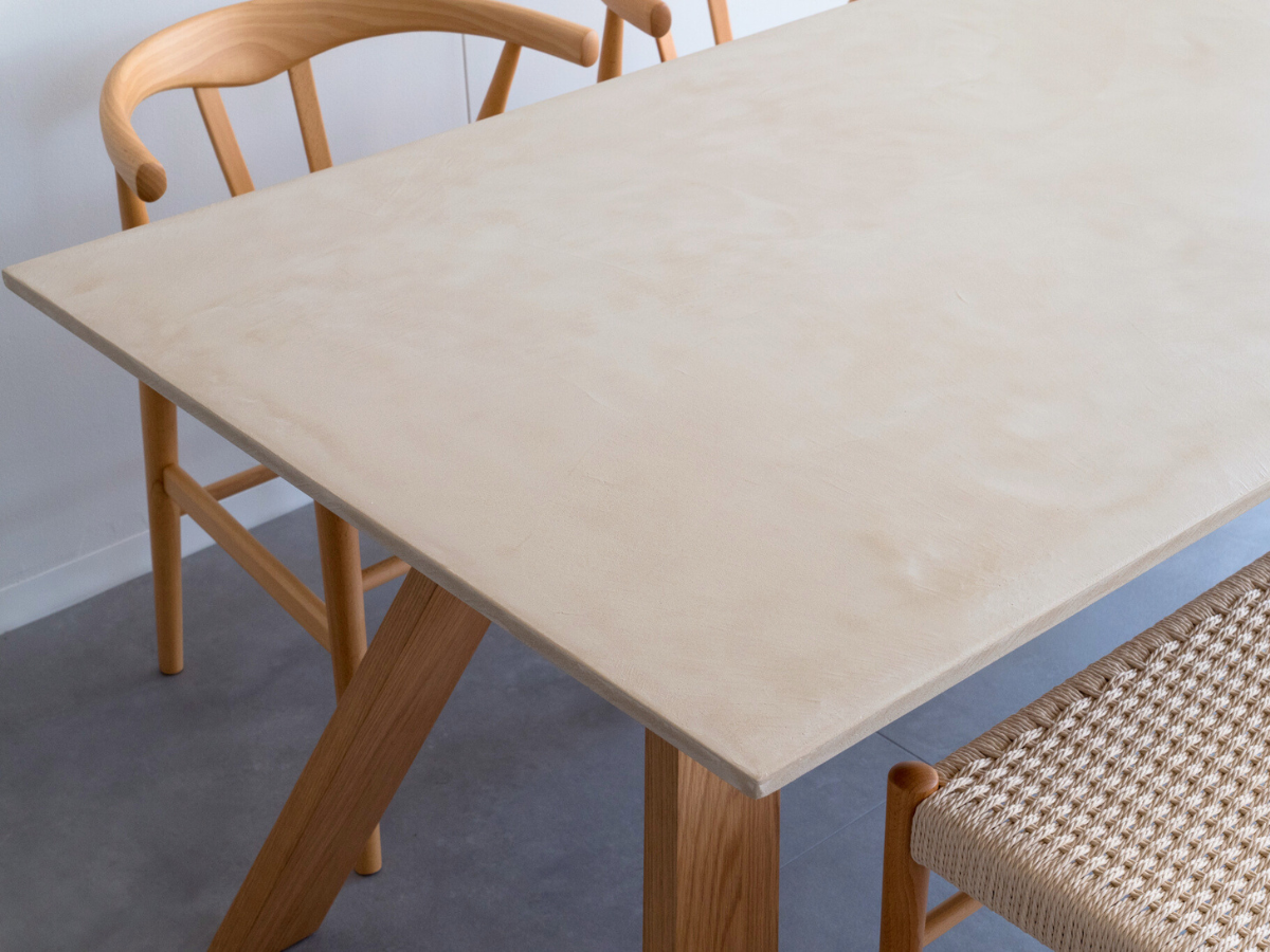 モールテックス ダイニングテーブル Cafe latte(ベージュ) T8 幅150 × 奥90cm リボーンチェア(ビーチ材)・ベンチ(ビーチ材)