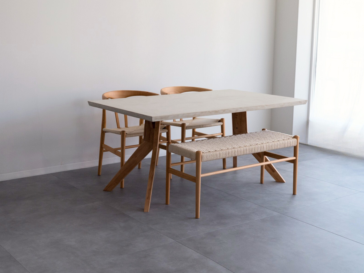 モールテックス ダイニングテーブル Cafe latte(ベージュ) T9 幅150 x 奥90cm リボーンチェア(ビーチ材)・ベンチ(ビーチ材)