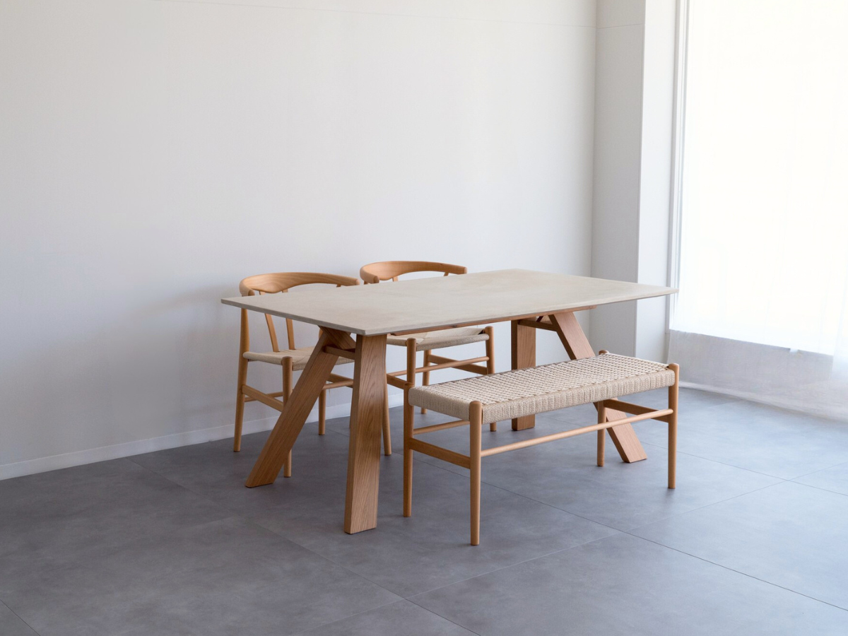 モールテックス ダイニングテーブル Cafe latte(ベージュ) T8 幅150 × 奥90cm リボーンチェア(ビーチ材)・ベンチ(ビーチ材)