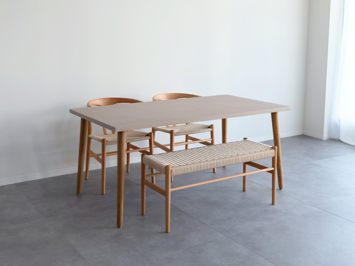 モールテックス ダイニングテーブル Milk(ピンクベージュ) T5 幅160 × 奥85cm リボーンチェア(ビーチ材)・ベンチ(ビーチ材)