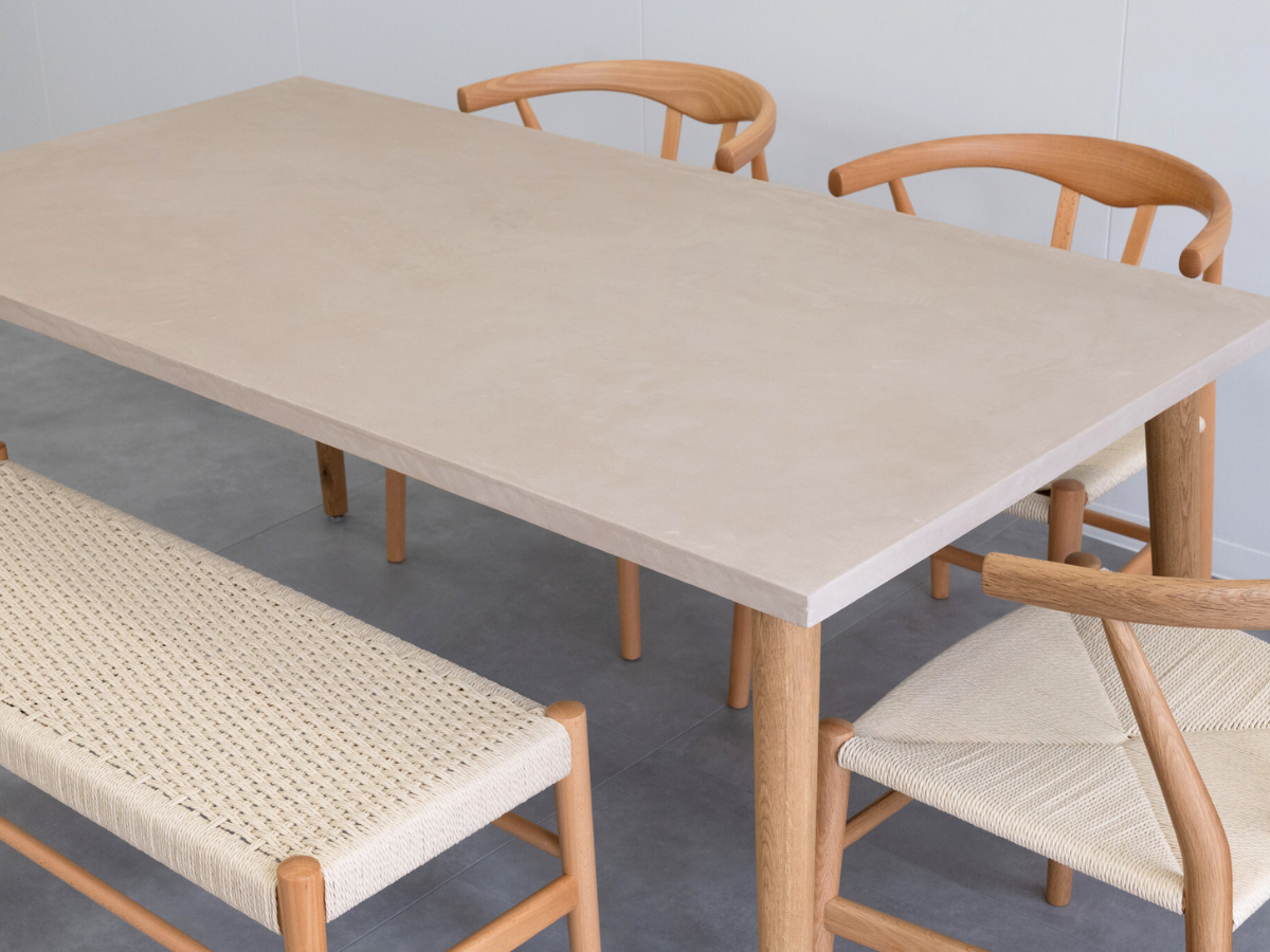 モールテックス ダイニングテーブル Milk(ピンクベージュ) T5 幅160 × 奥85cm リボーンチェア(ビーチ材)・ベンチ(ビーチ材)
