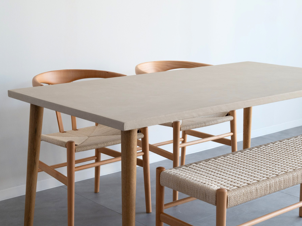 モールテックス ダイニングテーブル Cafe latte(ベージュ) T5 幅160 × 奥85cm リボーンチェア(ビーチ材)・ベンチ(ビーチ材)