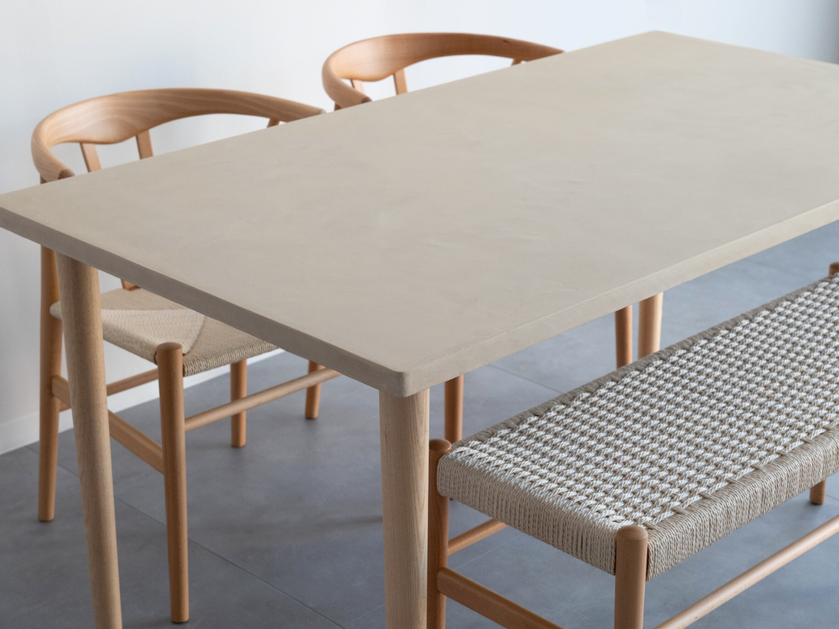 モールテックス ダイニングテーブル Cafe latte(ベージュ) T6 幅150 × 奥85cm リボーンチェア(ビーチ)・カノコラージスツール(ビーチ)