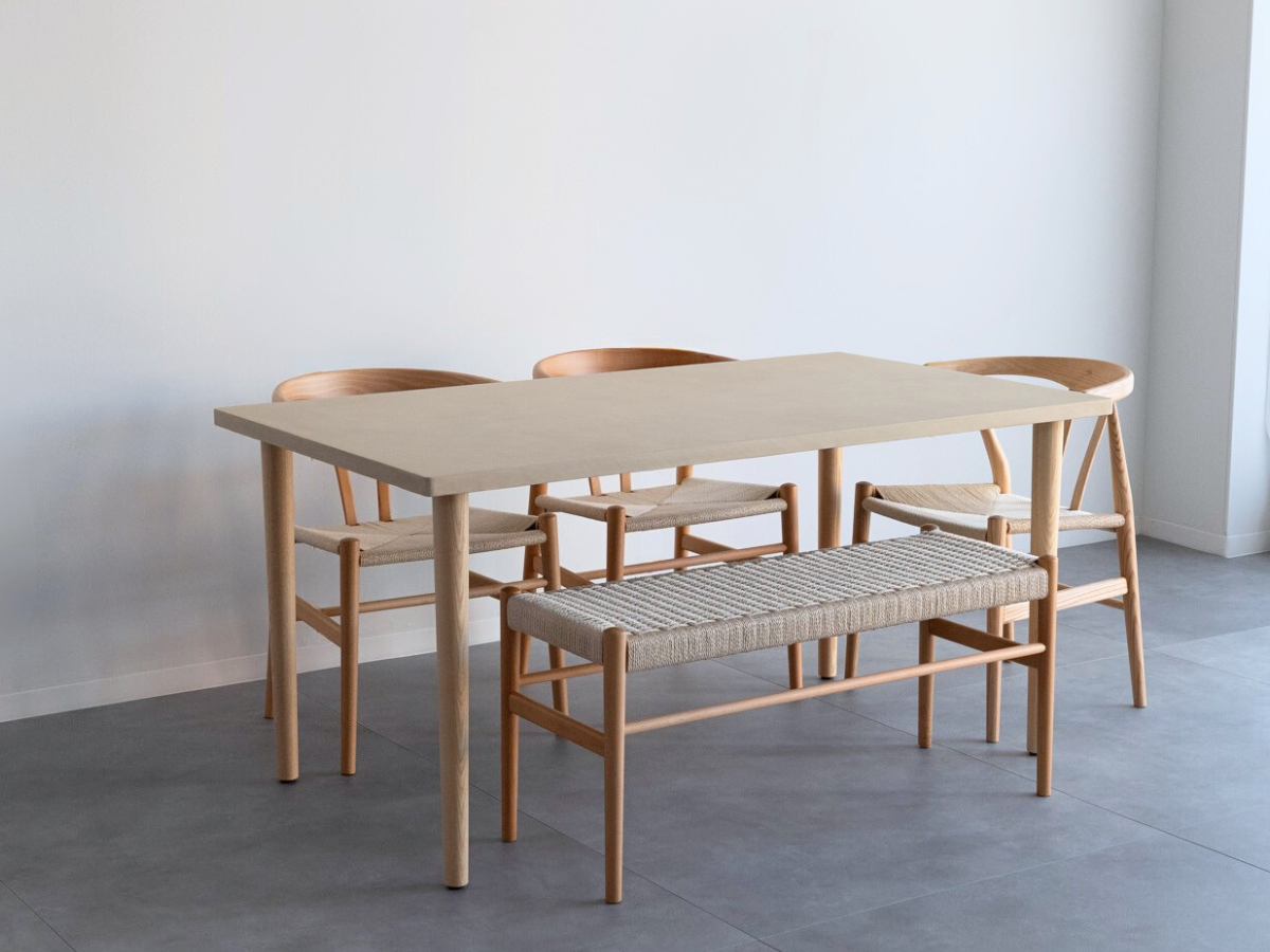 モールテックス ダイニングテーブル Cafe latte(ベージュ) T6 幅150 × 奥85cm リボーンチェア(ビーチ・オーク)・カノコラージスツール(ビーチ)