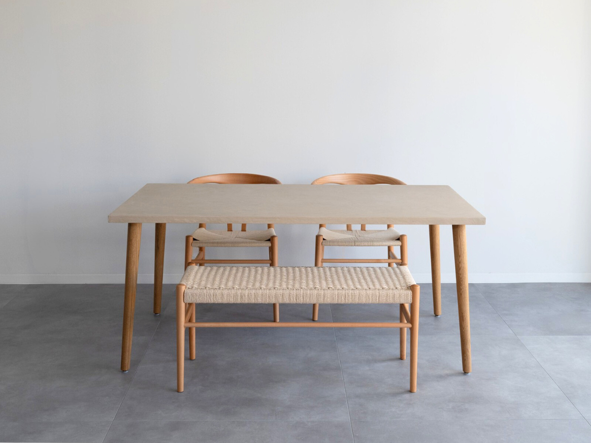 モールテックス ダイニングテーブル Cafe latte(ベージュ) T5 幅160 × 奥85cm リボーンチェア(ビーチ材)・ベンチ(ビーチ材)