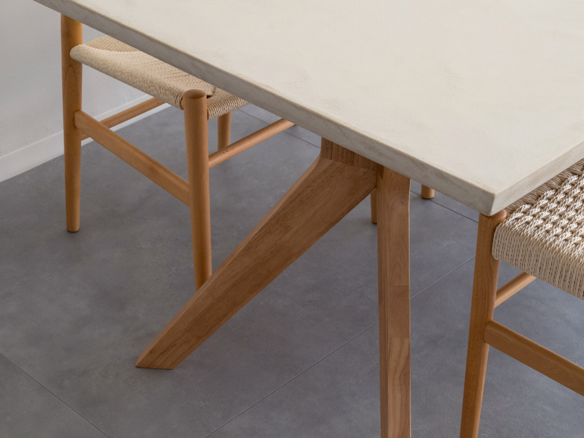 モールテックス ダイニングテーブル　Cafe latte(ベージュ) T9 幅150 x 奥90cm　リボーンチェア(ビーチ材)・ベンチ(ビーチ材)